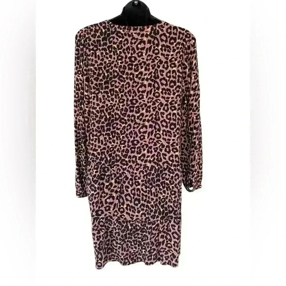 LOFT womens Leopard Print black pink Button down V neck Tiered Swing Dress used - Picture 4 of 8